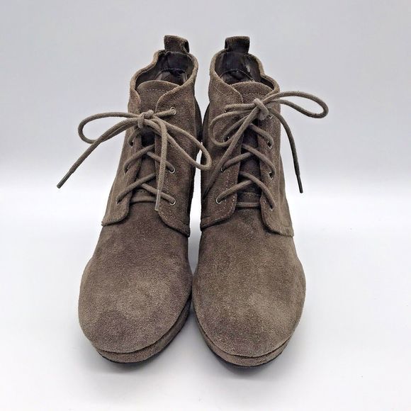 Jessica Simpson Catcher Taupe Suede Leather Wedge Booties Women 10M Lace Up Shoe - Picture 2 of 9